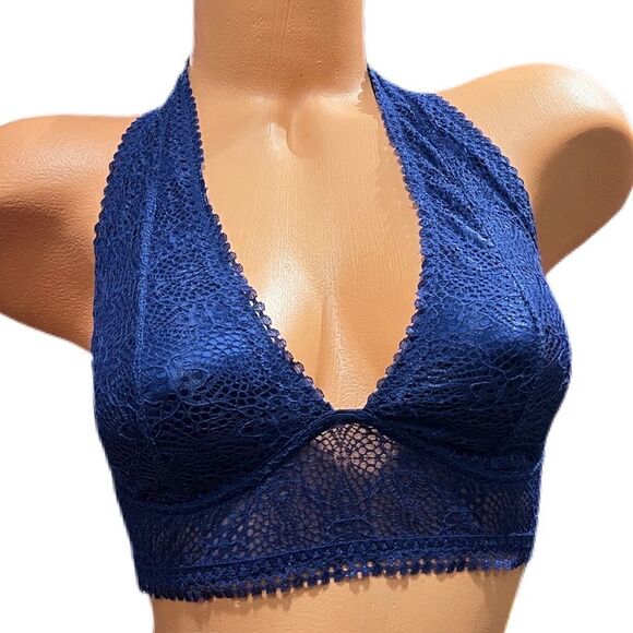 Victoria’s Secret unlined lace halter bralette bra Blue Medium - Picture 1 of 3